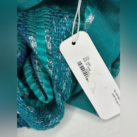 Charming Charlie Infinity Scarf Lightweight Spring Boho Teal Silver Metallic - Picture 4 of 7